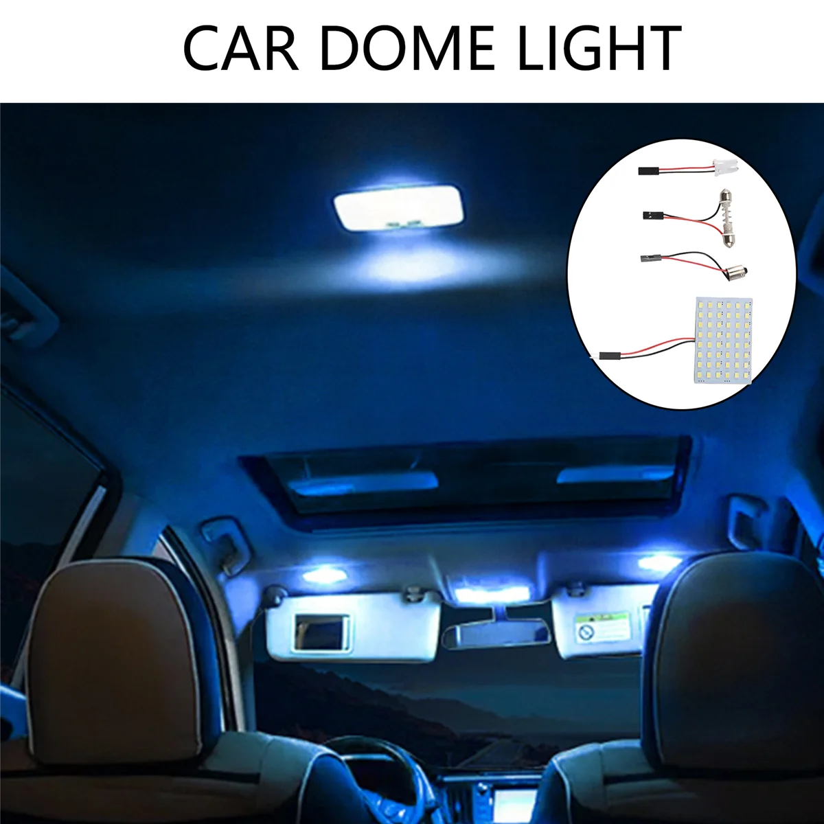 ABZV-White 1210 SMD 48 LED Panel de luz de techo interior del coche con adorno T10 BA9S