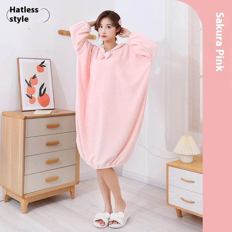 Bathrobe Woman Shower Thickened Long Coral Velvet Student Home Wear Solid Long-Sleeved Autumn Winter Robes Sleepwear Nightwear