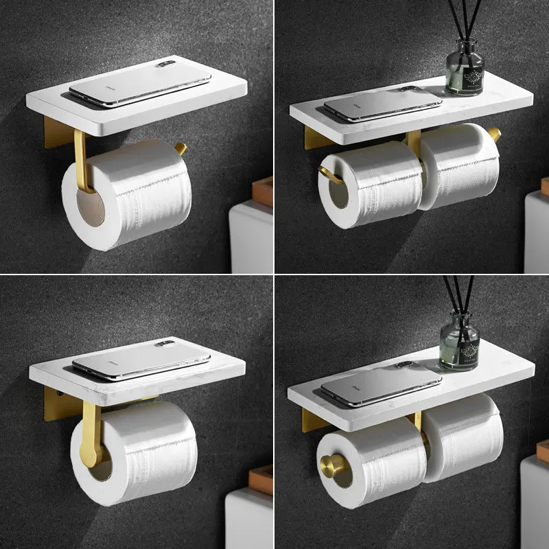 Toilet Paper Holder with Natural Marble Shelf for Bathroom Washroom,Wall Mounted Tissue Holder Suitable for Mega Roll