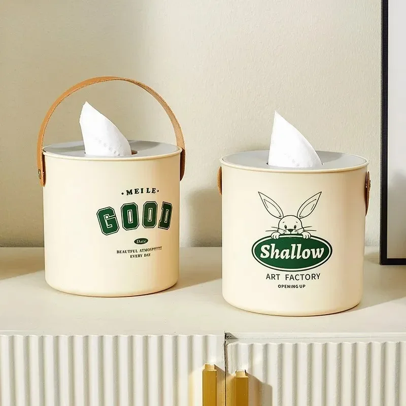 New Round Paper Towel Box Household Living Room Toilet Roll Tube Bathroom Creative Dormitory Desktop Paper Drawer Box Dustproof