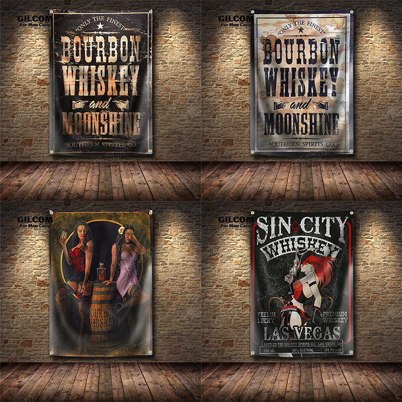 Whisky Banner Flag Old Highland Drinks Sin City Cowboy Poster Art AD Vintage Sign Party Car Man Cave Garage Pub Club Bar