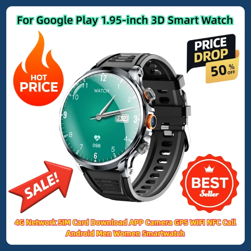 

4G Network SIM Card Download APP Camera GPS WIFI NFC Call Android Men Women Smartwatch For Google Play 1.95-inch 3D Smart Watch