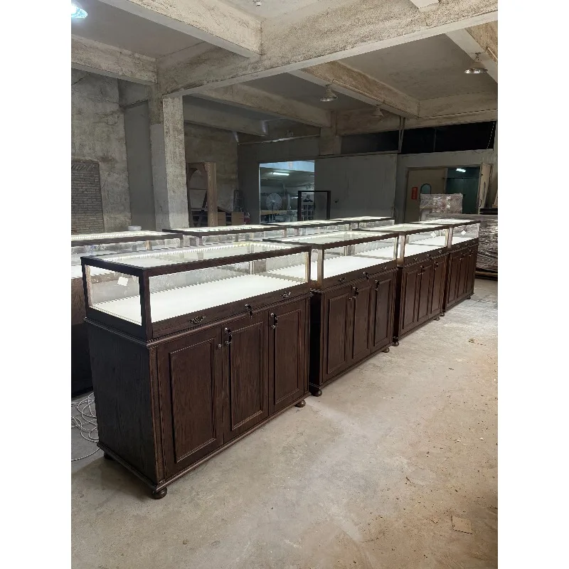 Medieval Jewelry Display Cabinet Jewelry Cabinet Wenwan Jade Glasses Showcase Glass Counter Zhongdao Terrace with Light