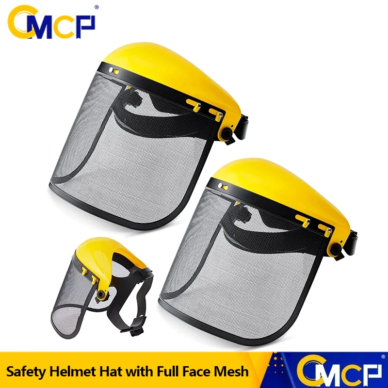 CMCP Stainless Steel Garden Grass Trimmer Safety Helmet Hat with Full Face Mesh Splash Proof Face Screen Safety Protective Mask