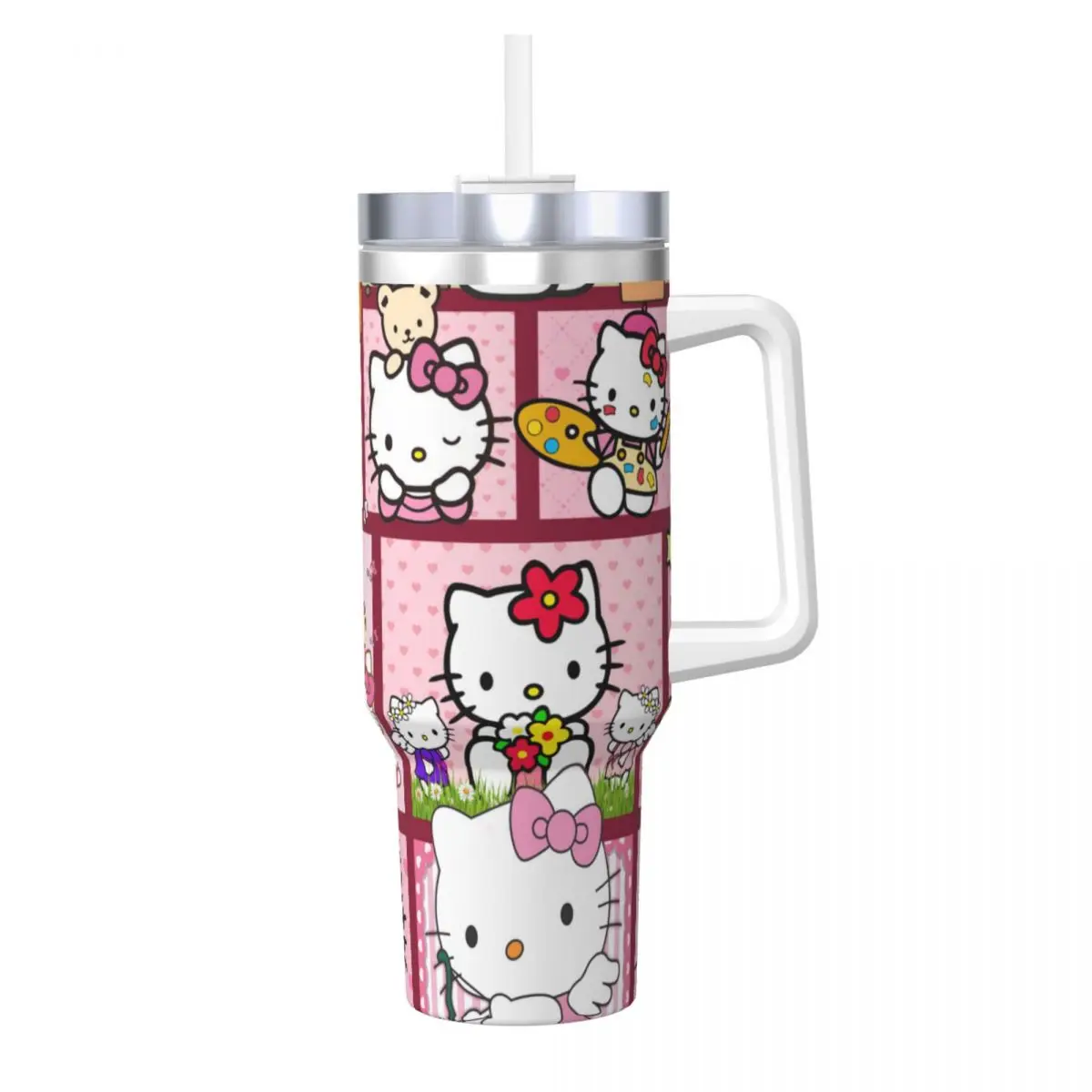 

Hello Kitty 40 oz Tumbler with Handle and Straw Lid Stainless Steel Insulated Tumblers Travel