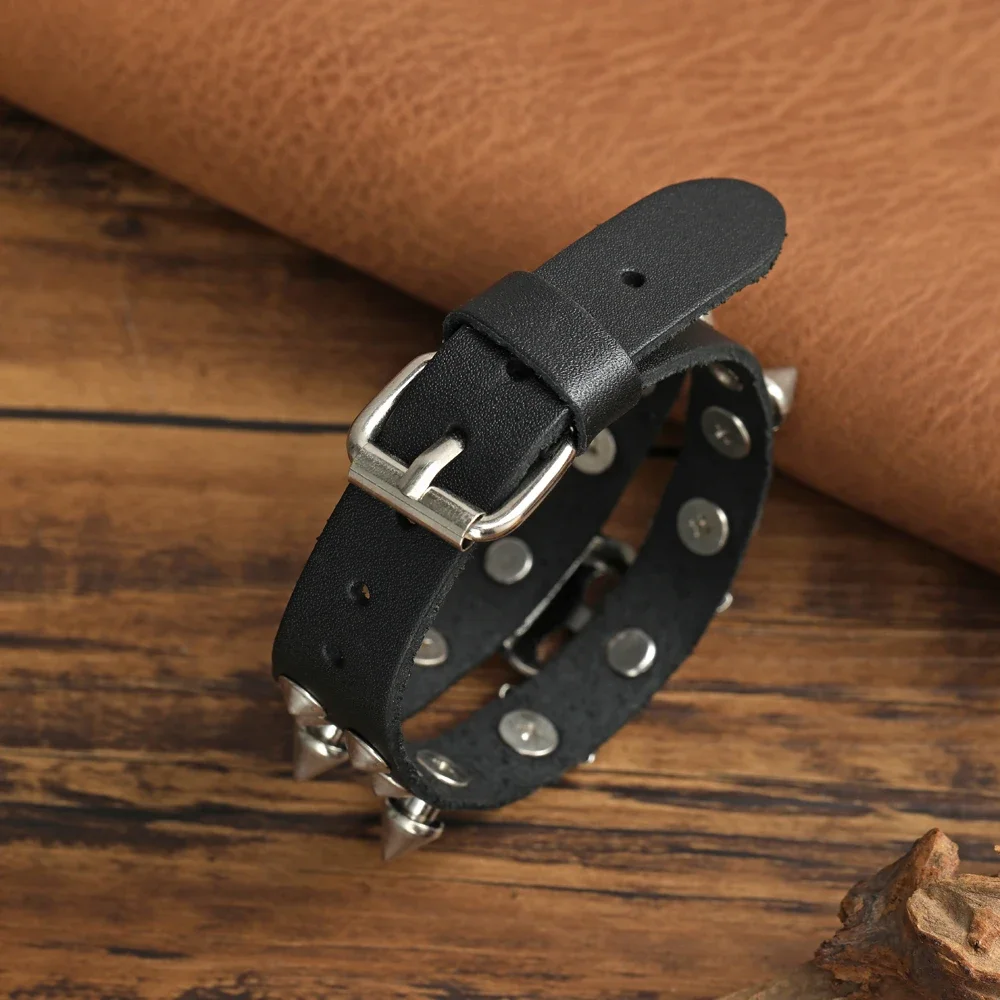 2024 Trend Jewelry Handmade Weave Genuine Leather Skull Bracelet Men Vintage Cuff Wide Leather Rivet Bracelet Pulsera Hombre