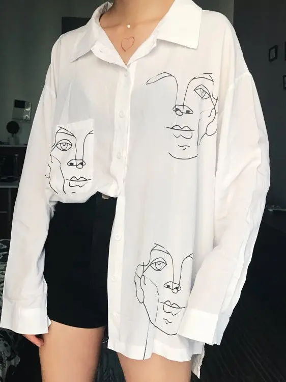 Csa hoada de manga larga con estampado de dibujos animados para mujer, blusa estampada de estilo urbano informal a la mo...