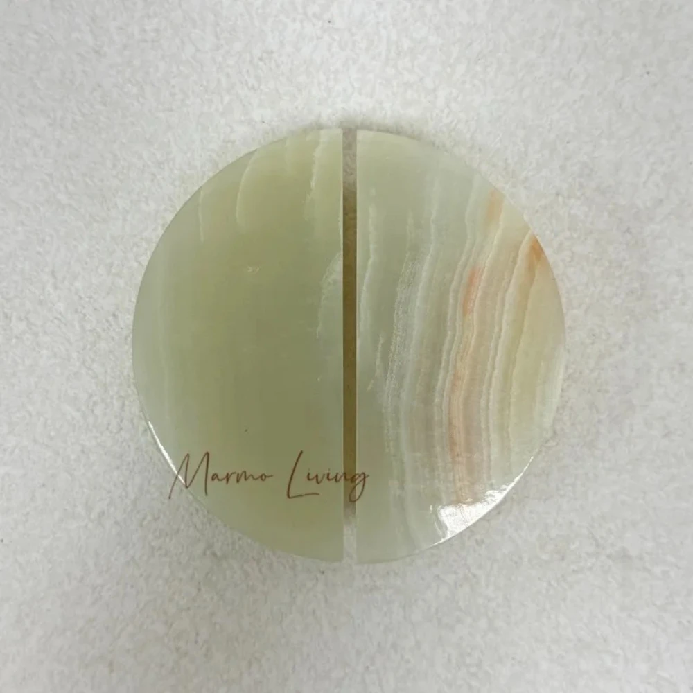 French Retro Natural Green Onyx Round Marble Handle Designer Villa Door Handle Porch Cabinet Door Drawer