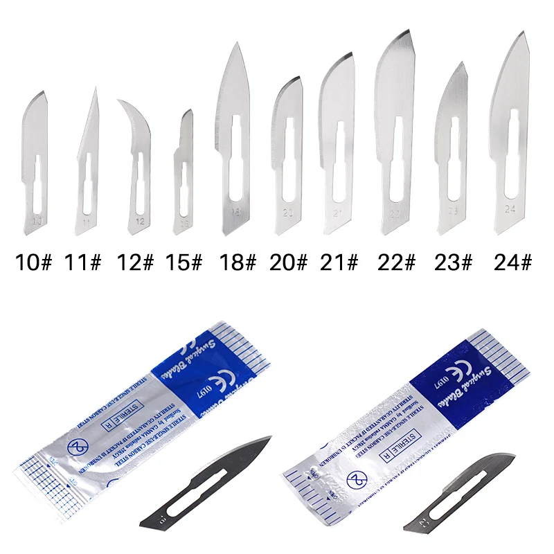 100pcs Dental Sterile Surgical Scalpel Blades Carbon Steel Material Medical Cutting Sliding Knife for DIY Mobile Phone Repair