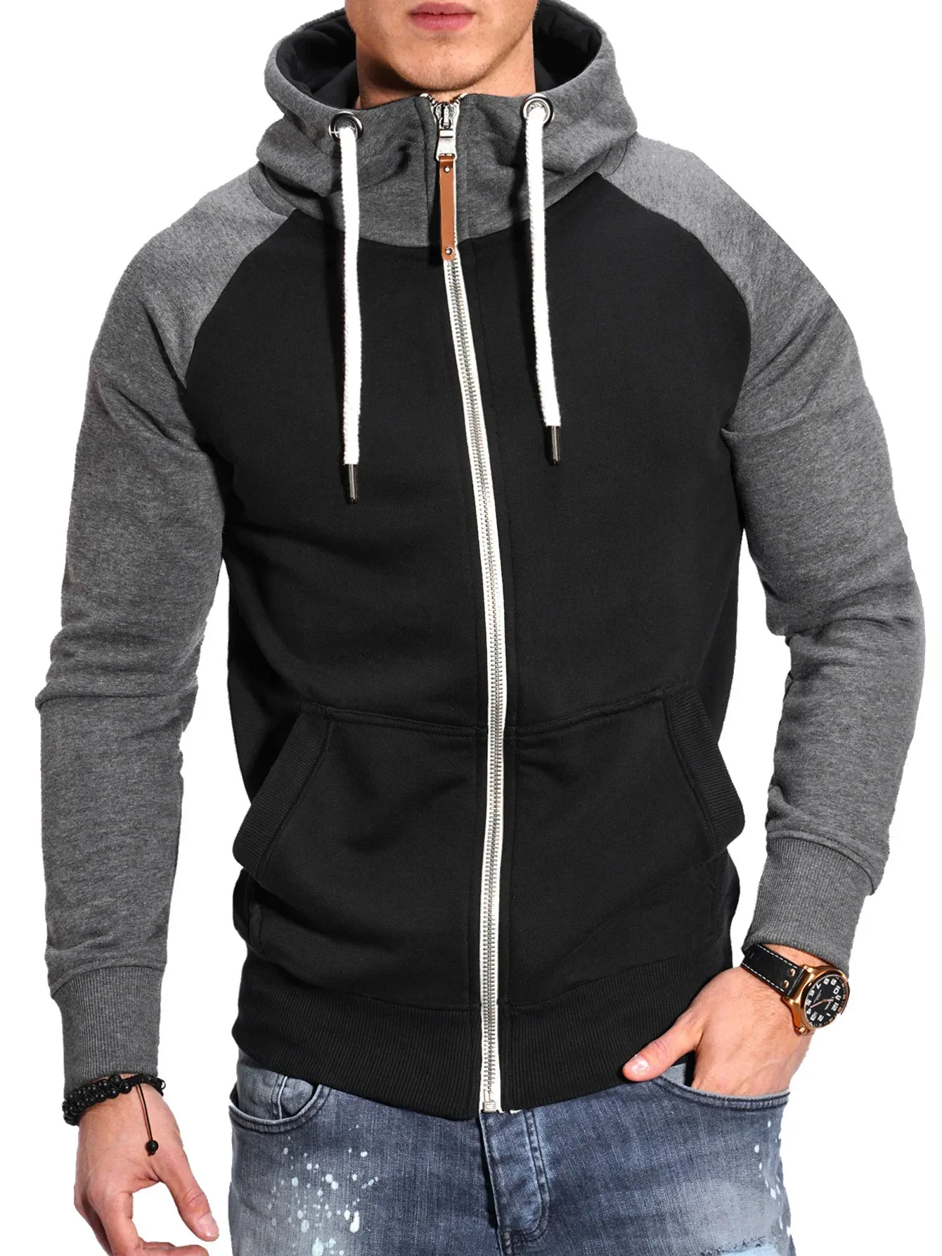 New Autumn Men's Hooded Sweatshirts Fashion Patchwork Zip-Up Hoodies With Pocket Male Casual Slim Zipper Jacket Basic Streetwear