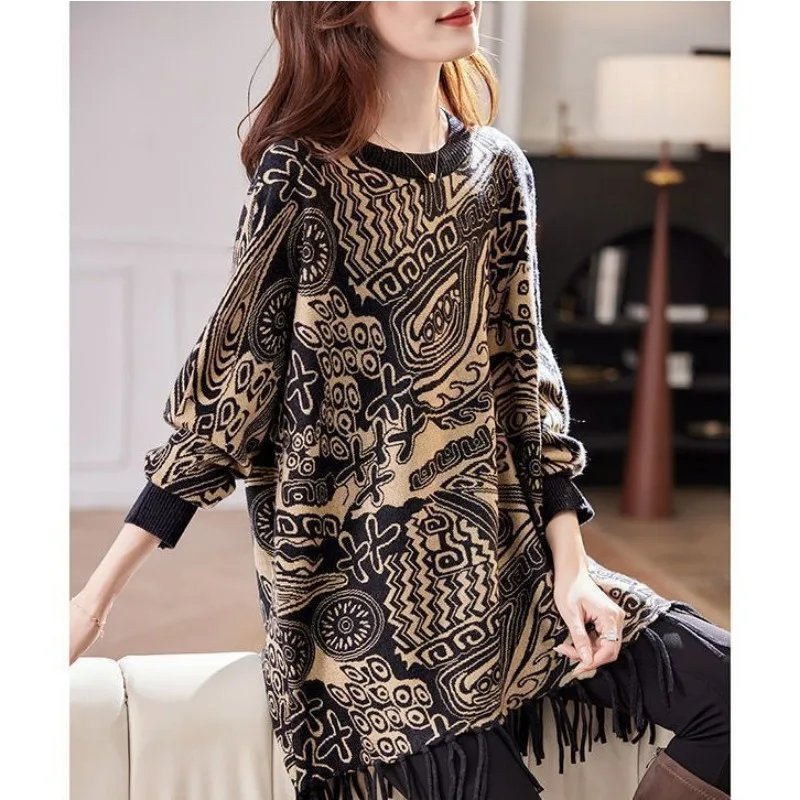 المألوف جولة الرقبة الجاكار مهدب الصودا أسفل قميص 2025 الخريف الخفافيش الأكمام عارضة فضفاض كسول تنوعا الملابس النسائية #4