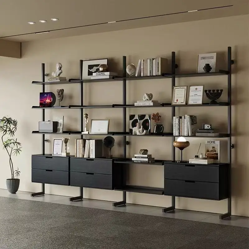 Minimalist bookshelf baffle display stand Bauhaus metal shelf against the wall Light luxury multi-layer bookcase display stand