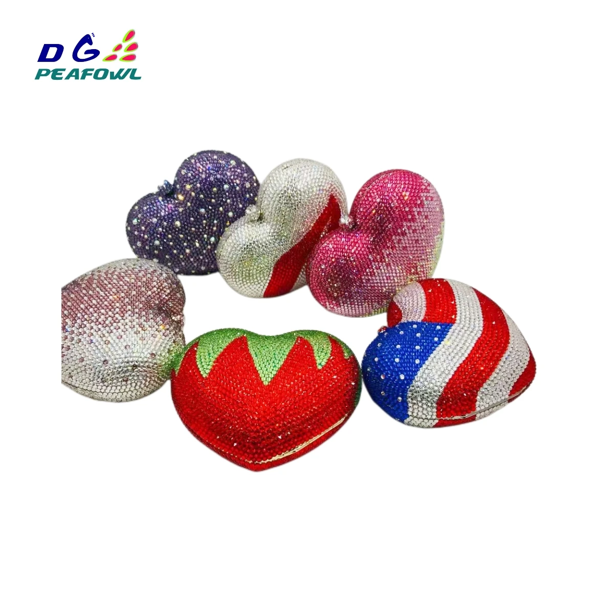 

DG FEAFOWL Fashion Bridal wedding party purses women evening party diamonds heart shape small full crystal clutches purses