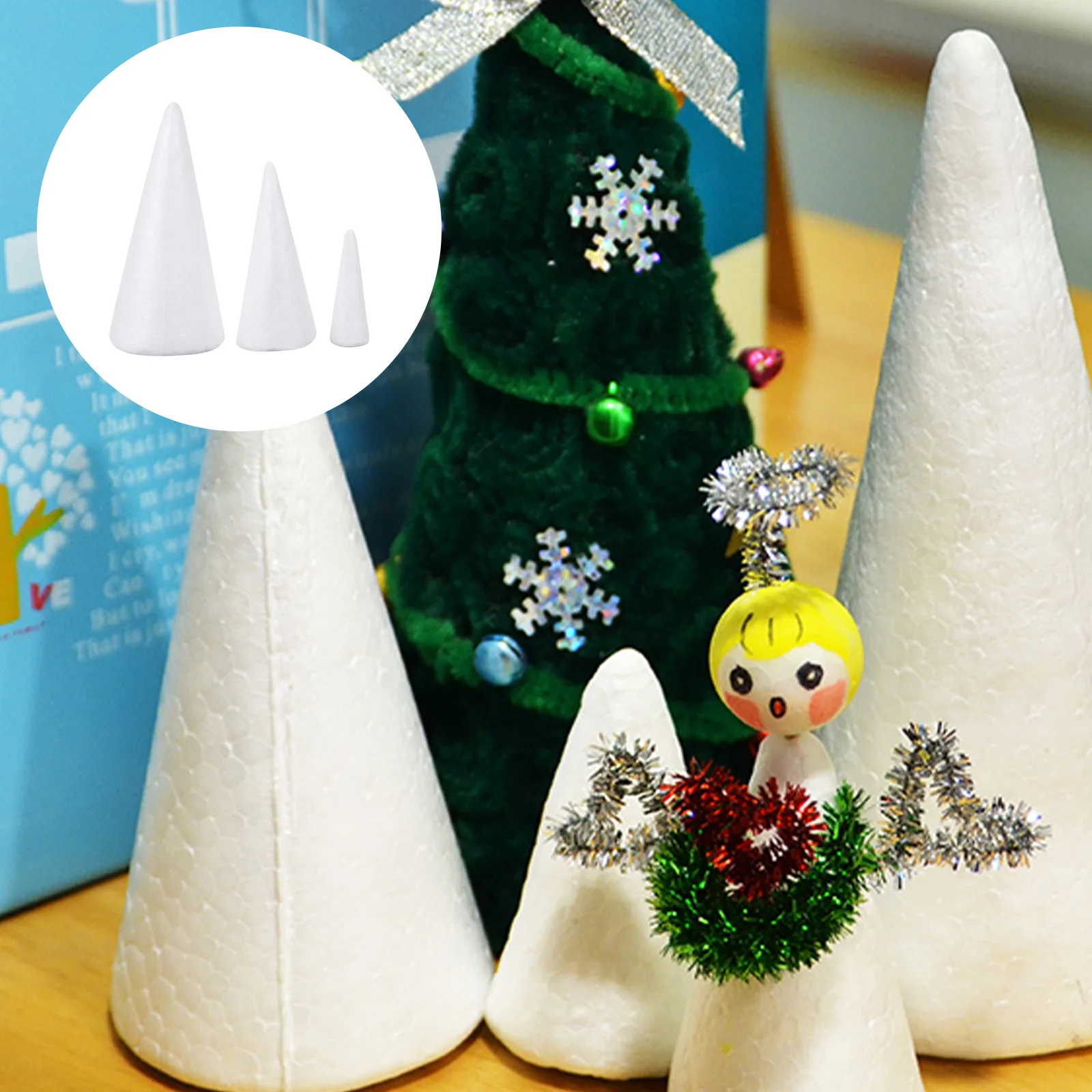 

24pcs Christmas Tree Decoration Foam Cones 70mm 110mm 150mm DIY Craft Ornaments Kids Art Project Supplies Holiday Accessories