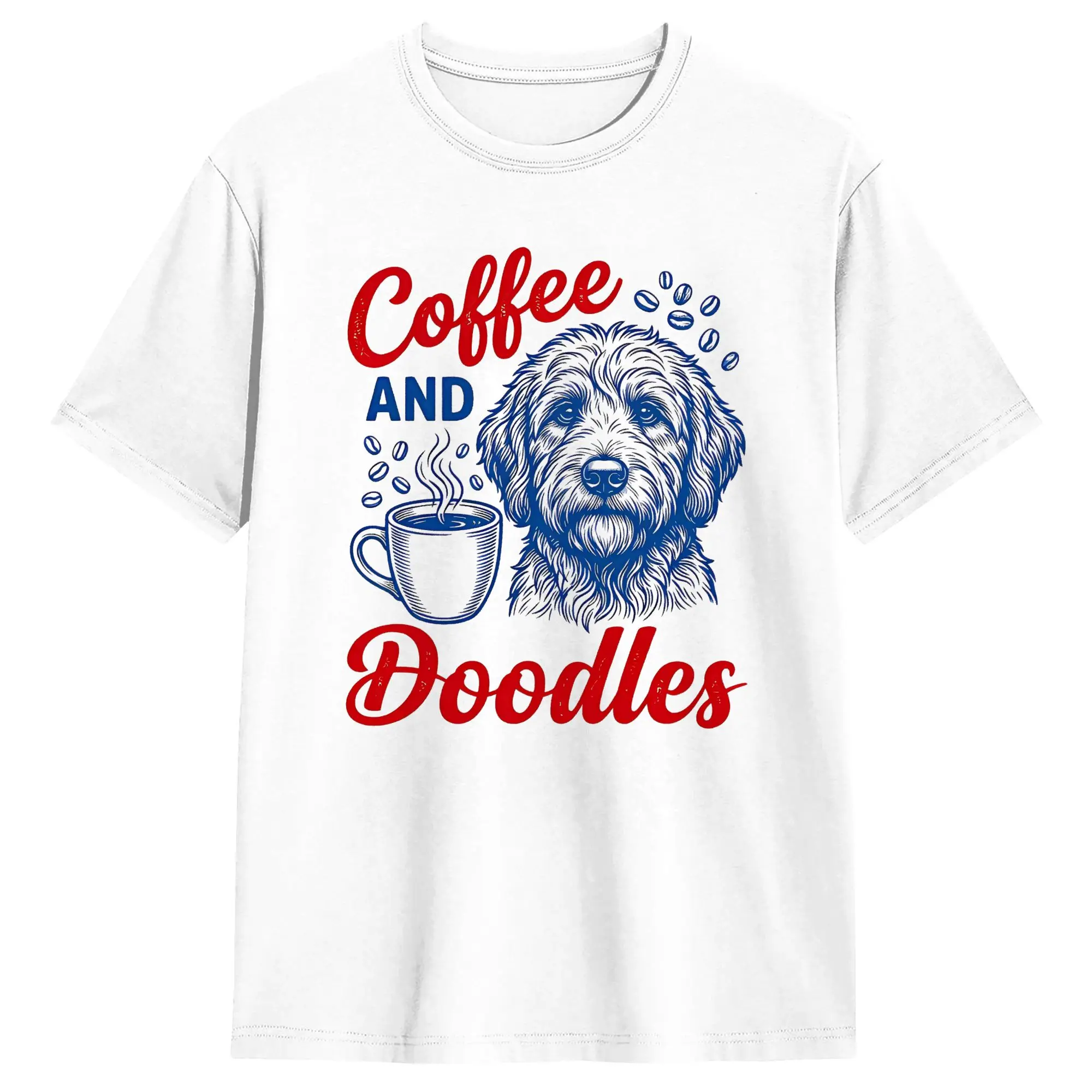Oversized T Shirt Beach Coffee and Doodles Funny Doodle Coffee Club Pet Lover Design Hip Hop T-Shirts  Cotton Tee Shirt for Men