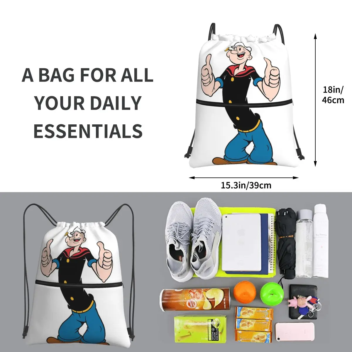 POPEYE THE SAILOR MAN zaini portatili borsa con coulisse Casual coulisse Bundle Pocket Shoes borse per viaggi Sport uomo donna