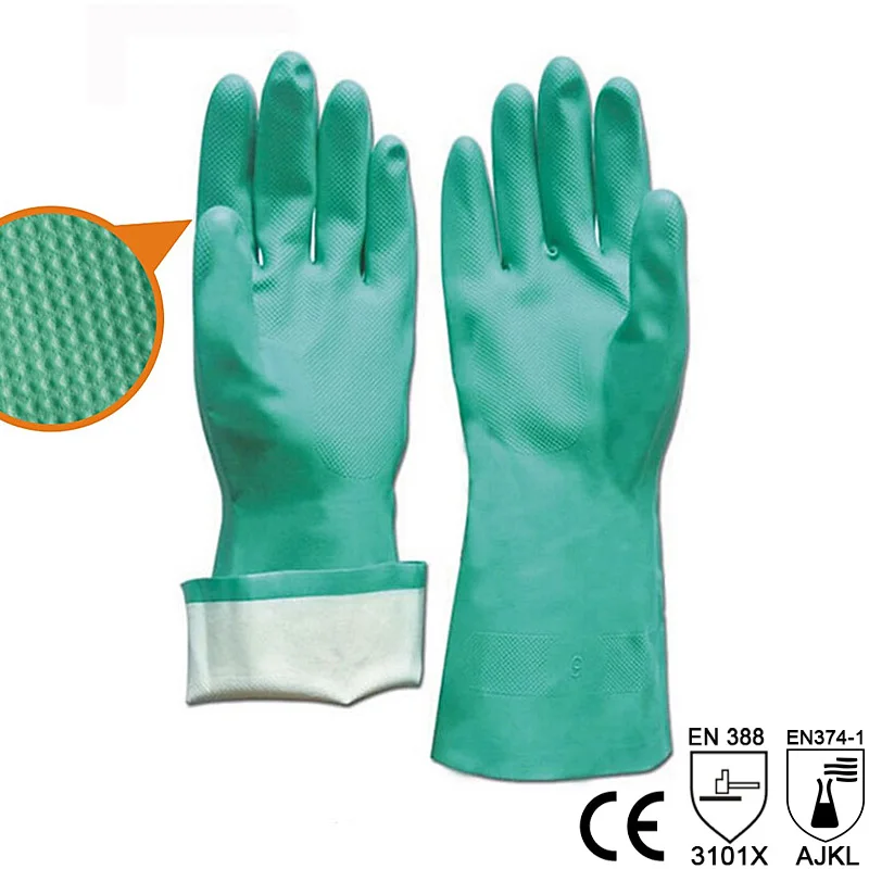 

NMShield 15 Mil Long Cuff Flock Lined Green Nitrile Chemical Resistant Gloves for Work Safety Industry