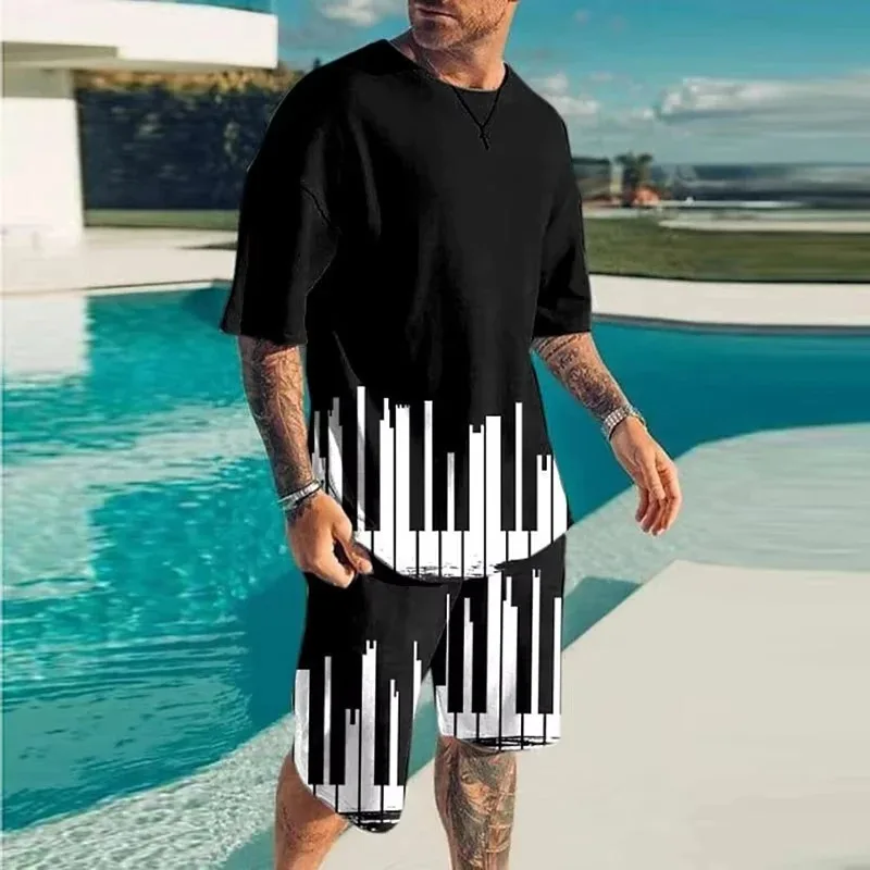 2025 New Summer Sports Black and White Tiger 3D Pattern Outdoor Street Women's and Men's Children's T-shirt Shorts Set