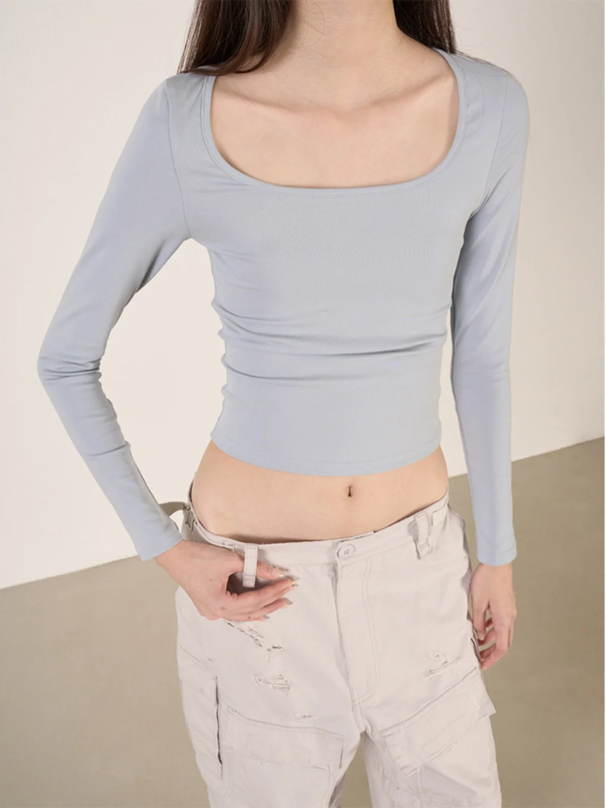 

LANVIVIER American mat Faionable Long Sve Large U-ne Slim Fit Comfortable Skin-friendly Casual Sle T-irt