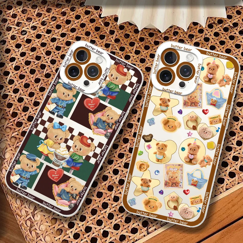 cute butter bear phone case For Samsung Galaxy S 26 25 S24 A57 A54 Ultra Plus FE Transparent Shell