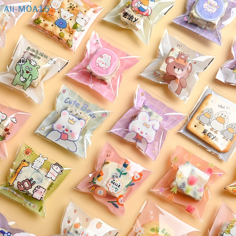 100Pcs/lot Plastic Cartoon Self-Adhesive Bag Bakery Packaging Cookie Snack Candy Bags For Wedding Party Gift 2.75 x 2.75 inch