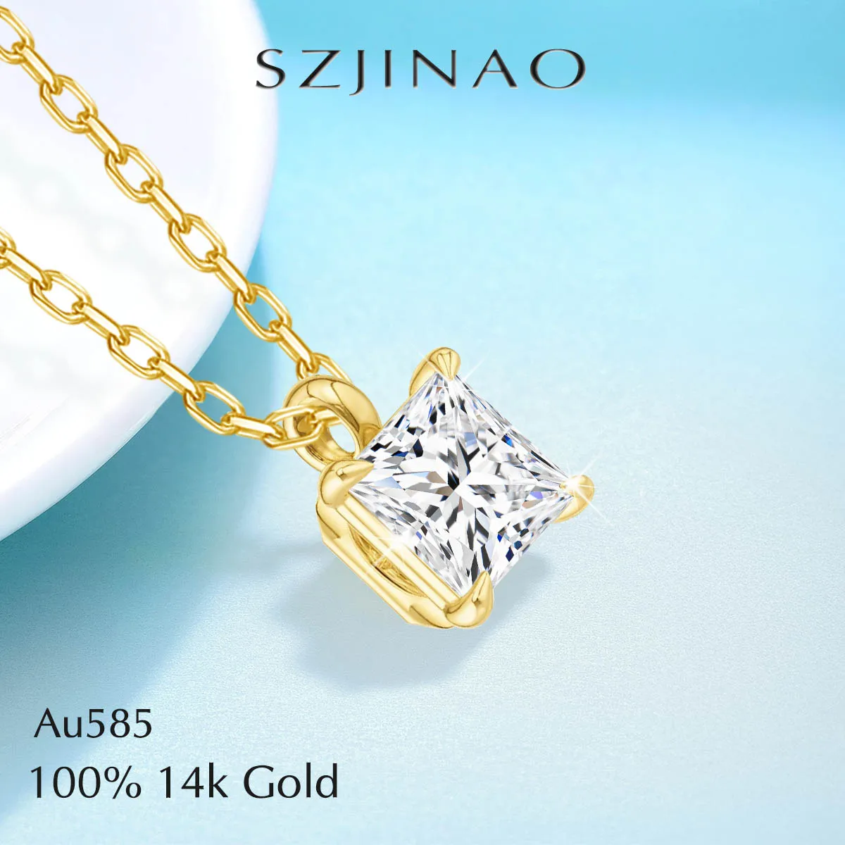 

7mm Princess Cut Moissanite Diamond Pendant Real 14K Gold Necklace for Women Anniversary Engagement GRA Certified Jewelry