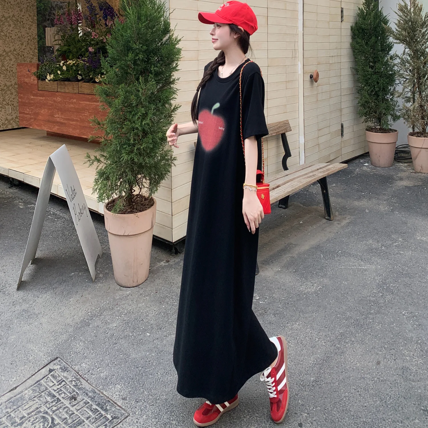 حجم كبير الصيف قصيرة الأكمام تي شيرت فستان المرأة أنيقة خمر فضفاض امرأة سوداء فستان السيدات طباعة فساتين طويلة Vestidos