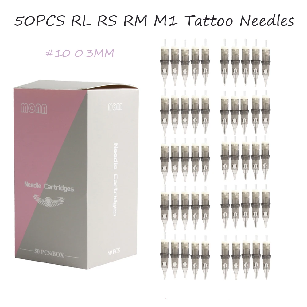 50pcs/box Cartridge Tattoo Needles Rl Rs Rm M1 Disposable Sterilized Safety Tattoo Needle For Cartridge Machines Grips