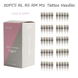 50pcs/box Cartridge Tattoo Needles Rl Rs Rm M1 Disposable Sterilized Safety Tattoo Needle For Cartridge Machines Grips