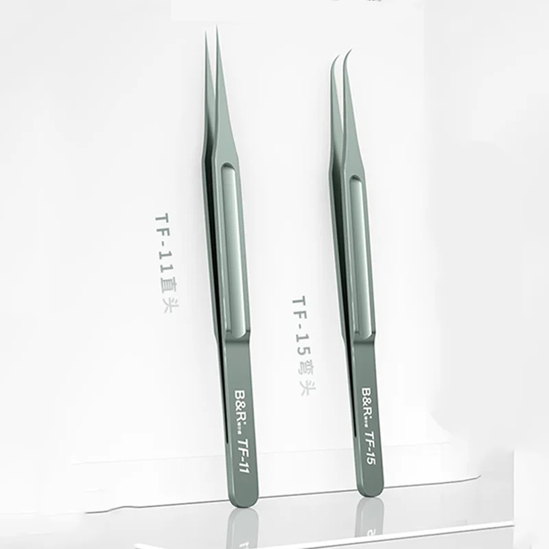 B&R TF-11 TF-15 Non-Slip Curved Straight Tips Microblade Series Titanium Alloy Macro Tweezers Non-Magnetic For Micro-Maintenance