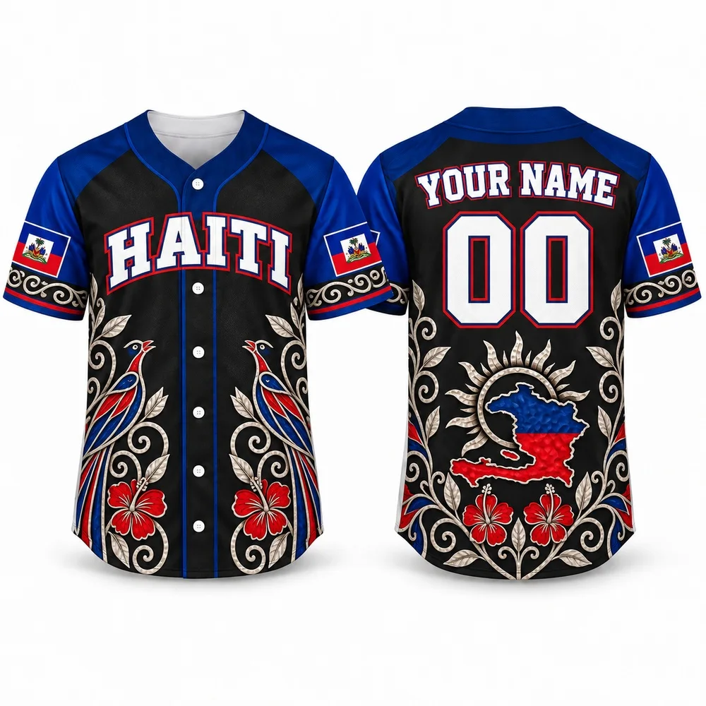 New Haiti Heritage Shirts with Blue Red National Colors Baseball Jersey Personalized Name Number Jerseys Shirt Island Styles
