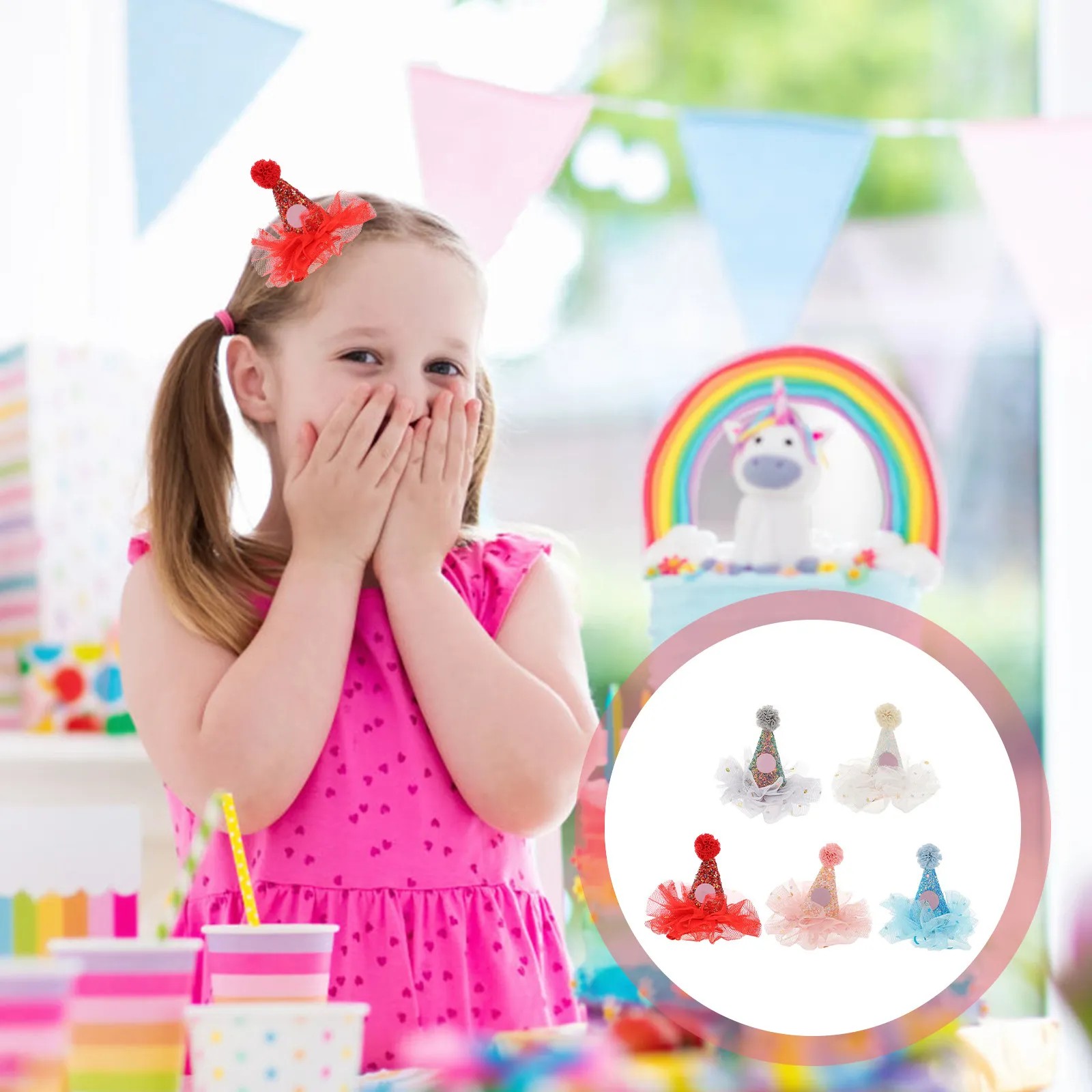 

5Pcs Birthday Hairpin Hat Creative Sequin Mesh Yarn Clip-on Birthday Party Supplies Lightweight Comfortable Headband