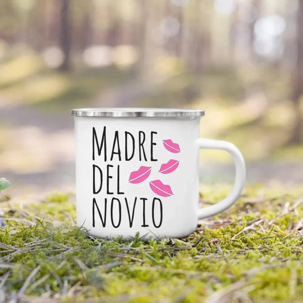 Bridesmaid Best Man Cup Spanish Printed Enamel Mugs Bride Groom Bachelorette Party Coffee Wine Mug Engagement Wedding Gifts