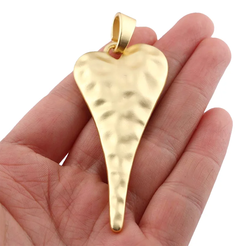 1 x Matt Gold Color Large Irregular 2 Sided Hammered Love Heart Charm Pendant For DIY Necklace Jewelry Making Accessories