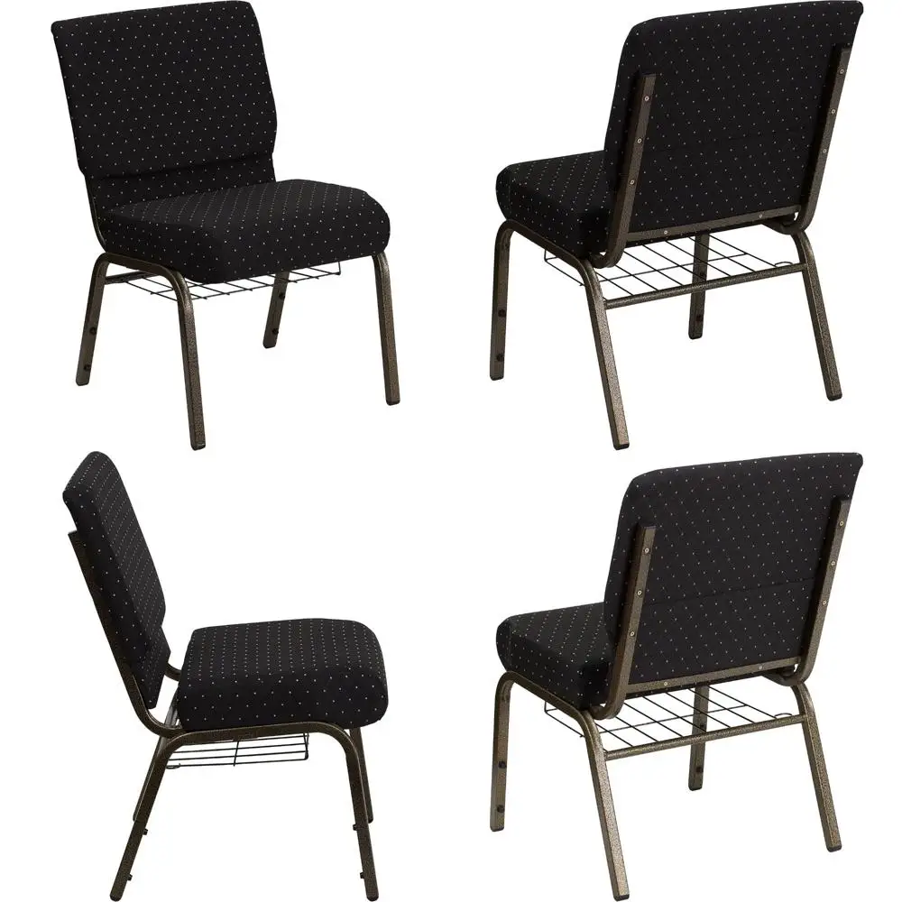 21 x 4 Dotted Pattern Church Chairs with Cup and Book Rack, Gold Vein Frame
