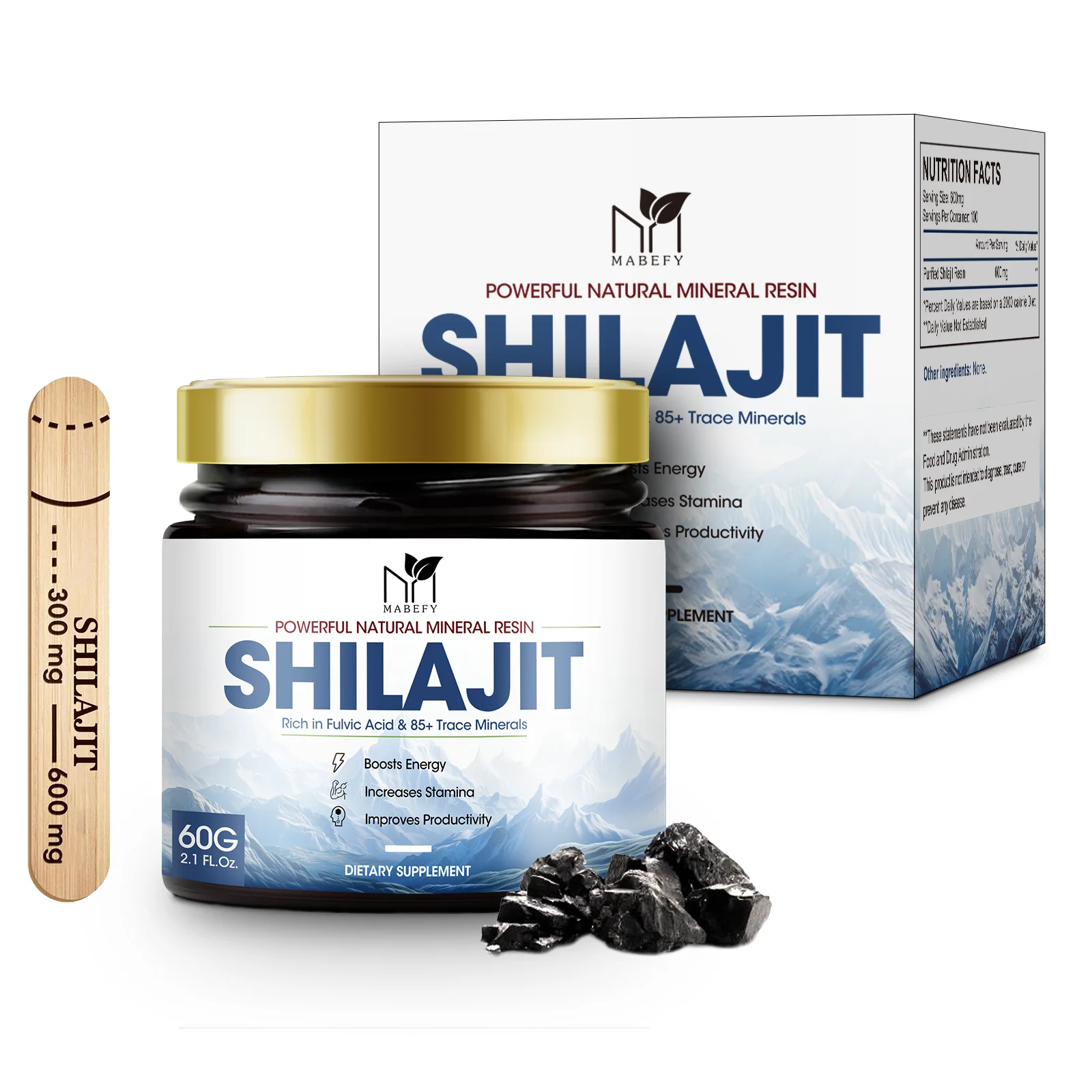 60g 100% Himalaya Pure Shilajit Resin Original Mineral Health Supplement Non-GMO Brain Memory Cognitive Energy Health