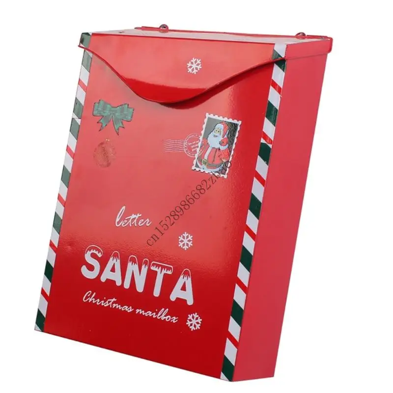 

H7EA Handcrafted Weatherproofed Iron Letter Box Christmas Themed Wall Mount Mailbox for Holiday Season Front Yard