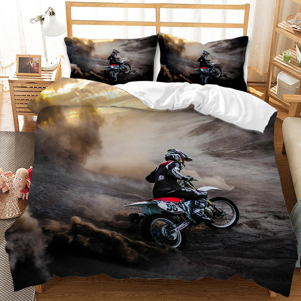 

Motorbike Comforter Cover Set Queen Size Boys Motocross Rider Duvet Cover Teen Racing Motorcycle Dirt Bike Bedding Set