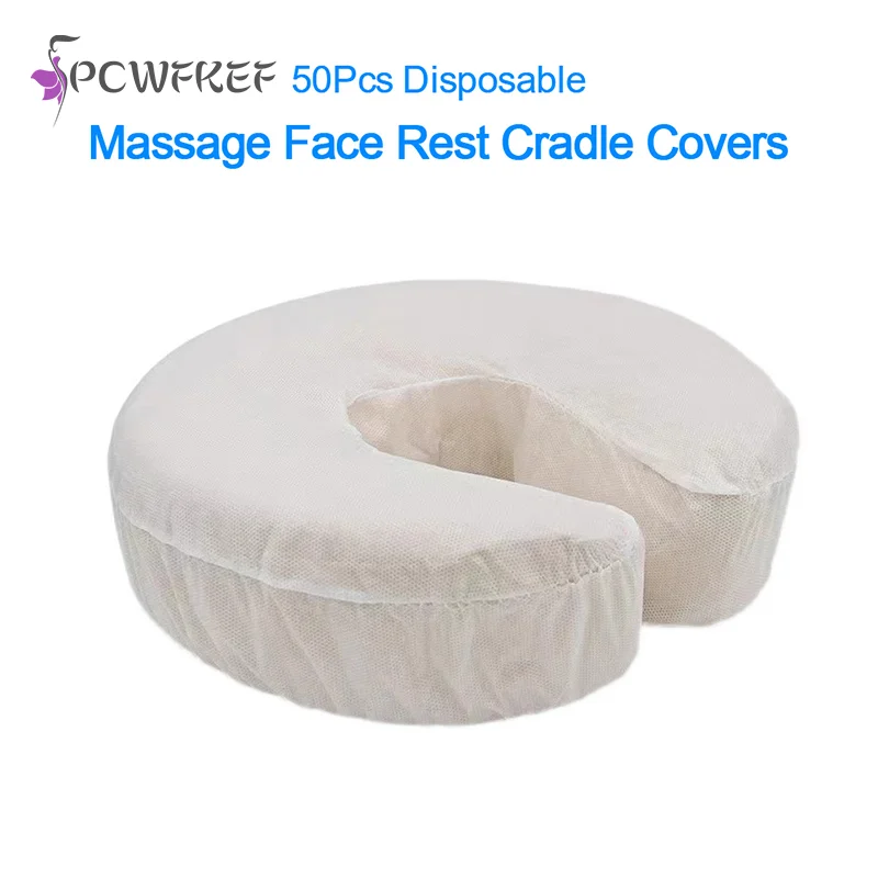 50 Pcs/Pack Headrest Covers Fitted Disposable Massage Face Rest Cradle Covers White Color U-Shaped Pillowcase Elastic Non-Woven