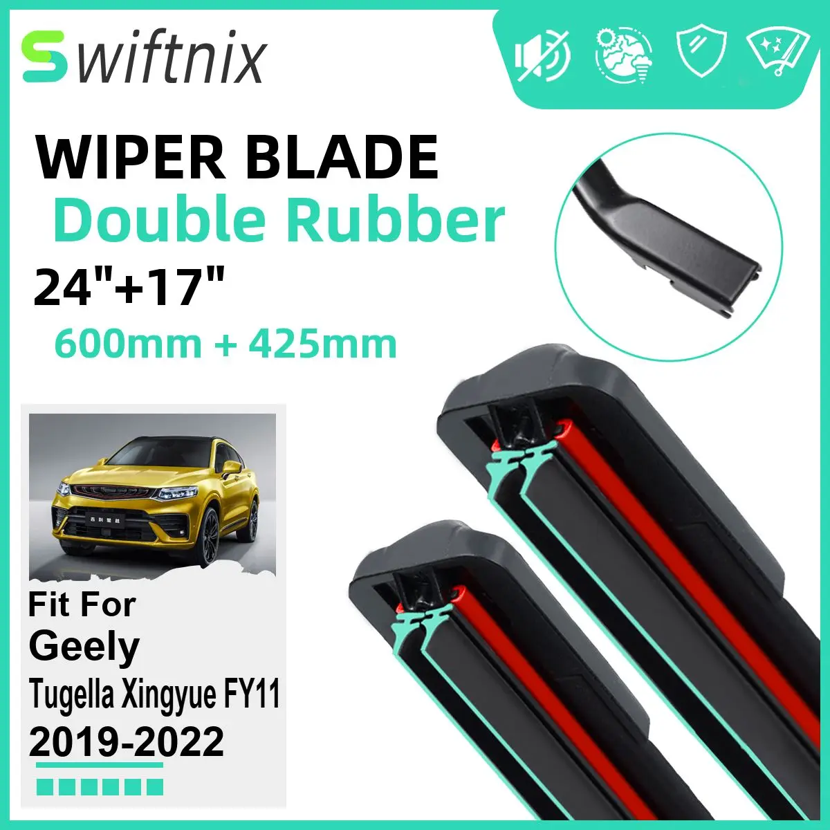 Double Rubber Car Wiper Blades for Geely Tugella Xingyue FY11 2019-2022 Front Windscreen Windshield Rubber Car Accessories