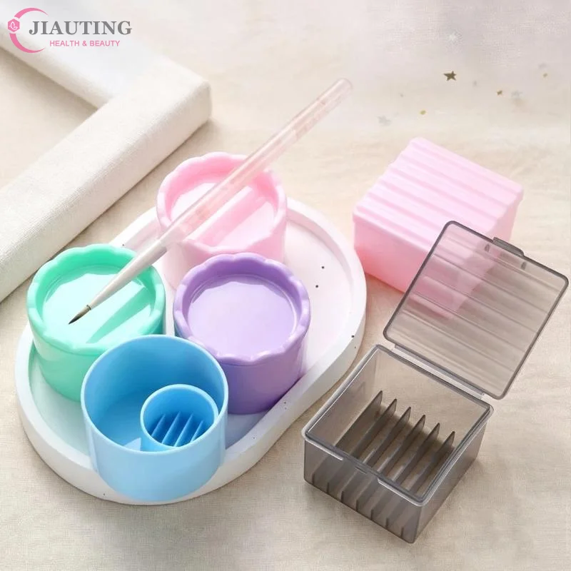 1Pcs Nail Art Brush UV Acrylic Gels Parts Nail Tool Holder Cup With Dual Use Lid Brush Stand Palette Separate Cleaning Ridges