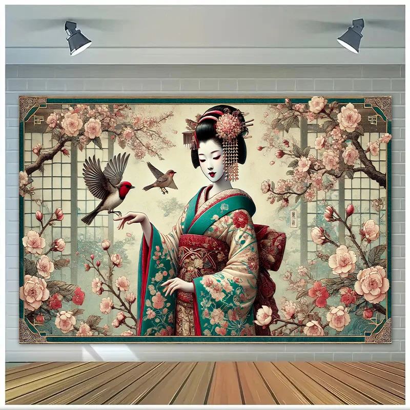 1 pancarta de fondo de geisha japonesa, adecuada para cumpleaños, festivales, fiestas, varios tamaños para elegir