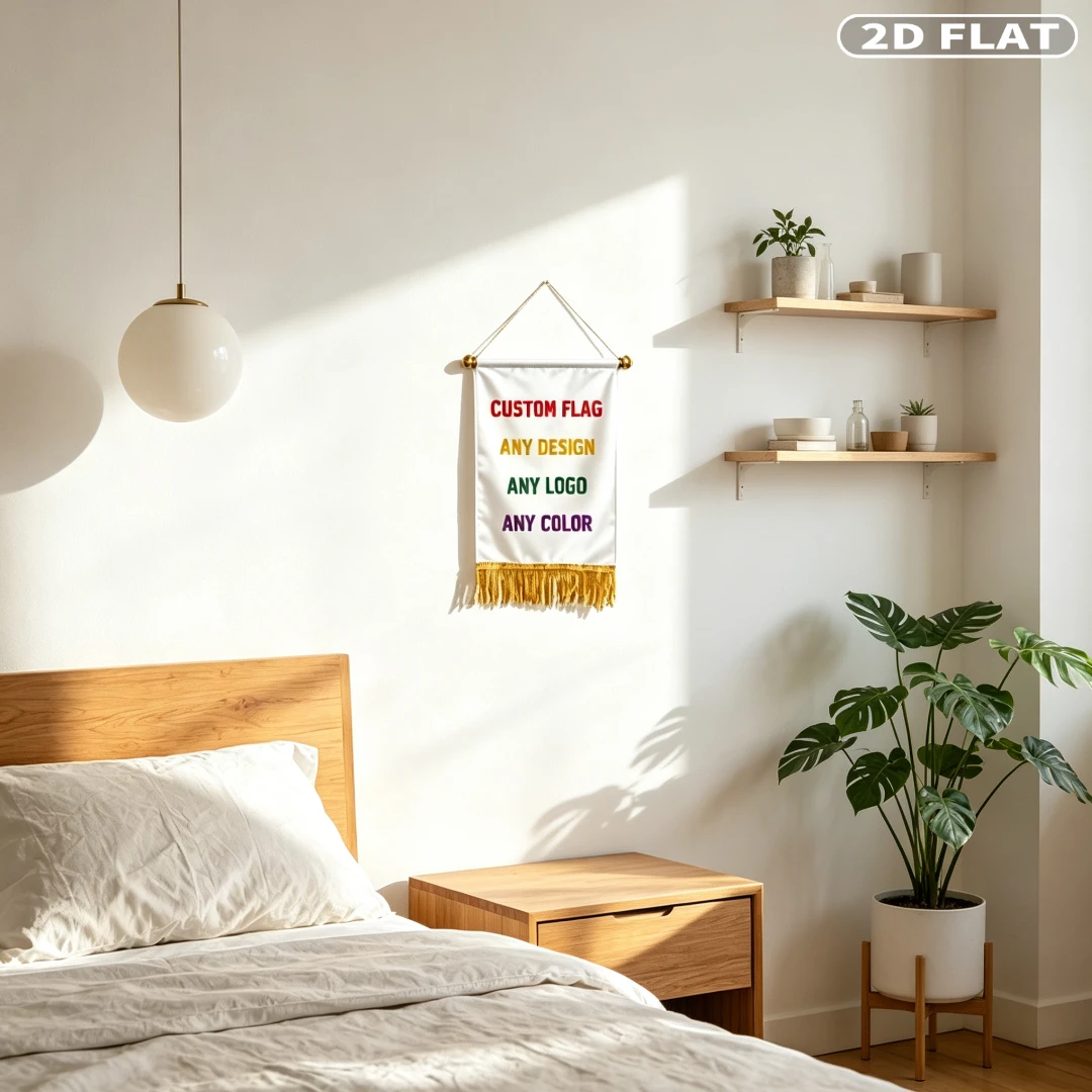 1pc 2D FLAT 20x30cm Customized Hanging Flag, Customer Customized Satin Material Exchange Flag, Hanging Flag with Tassels.