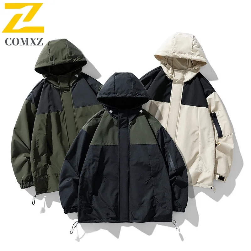 

COMXZ Роскошная мужская куртка в стиле пэчворк, многофункциональная мотоциклетная куртка для рыбалки, повседневная ветрозащитная осенняя одежда с капюшоном для кемпинга