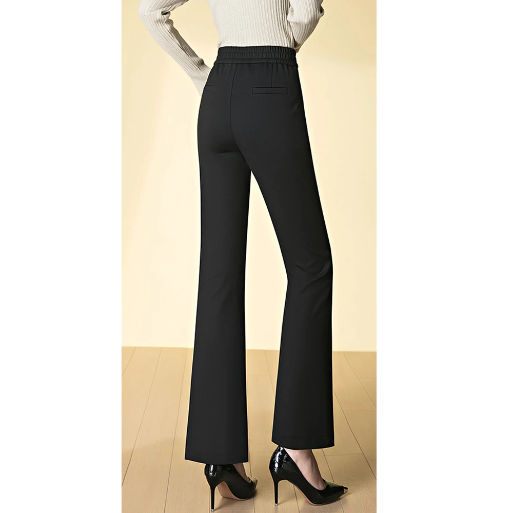 Korean style black micro flared pants for women in autumn, high-end fashion, light luxury, elastic waist, loose casual pants