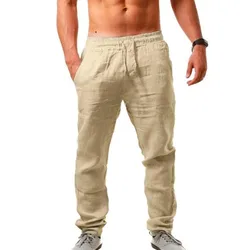 Mens Thin Style Cotton White Cargo Pants Male Spring New Breathable Solid Color Linen Trousers Fitness Streetwear Pantalon Homme