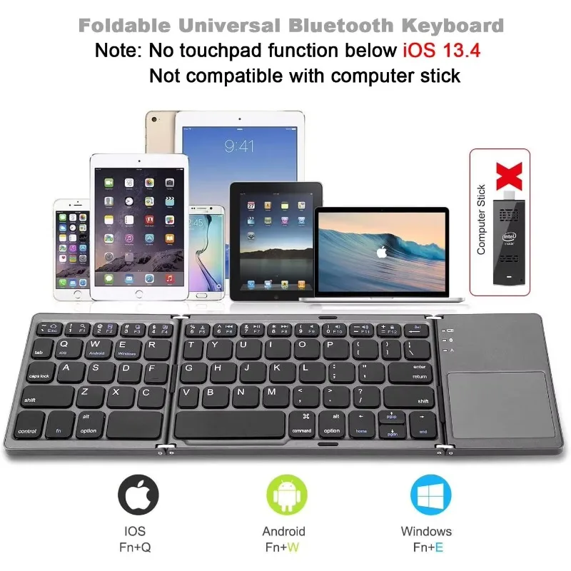Foldable Rechargeable Bluetooth Keyboard With Touchpad Portable Travel Keypad Space Gray For Laptops