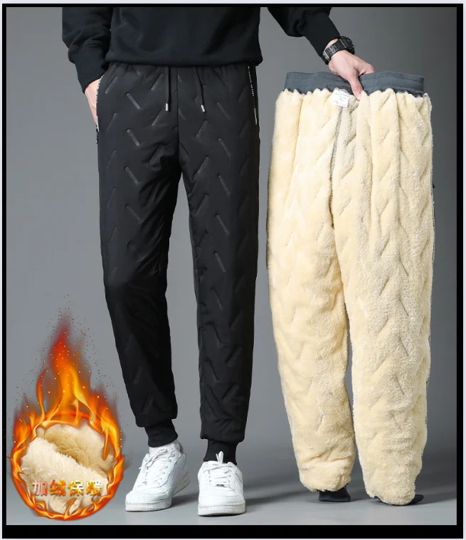 

Winter Men Lambswool Sweatpants Casual Fleece Warml Thicken Joggers Pants Water Proof Black Gray Male Thermal Trousers 7XL