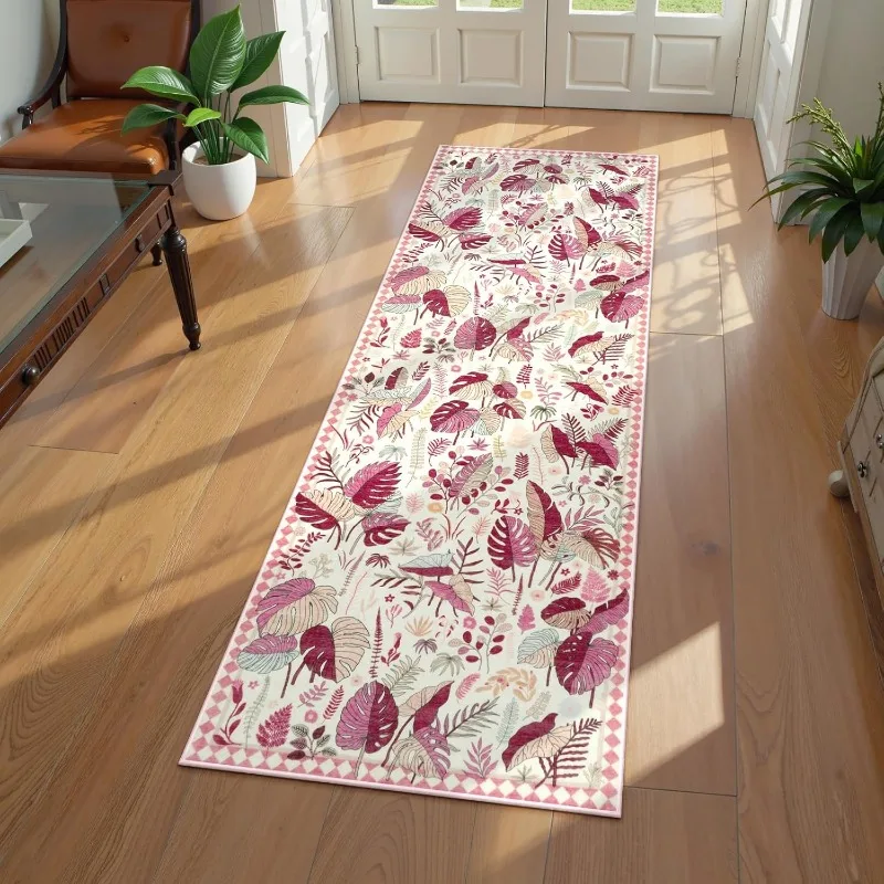 

Bohemia Green Leaf Runner Rug Soft Non-slip Floor Mat Jungle Theme Home Decor Long Carpet for Hallway Bedroom Living Room
