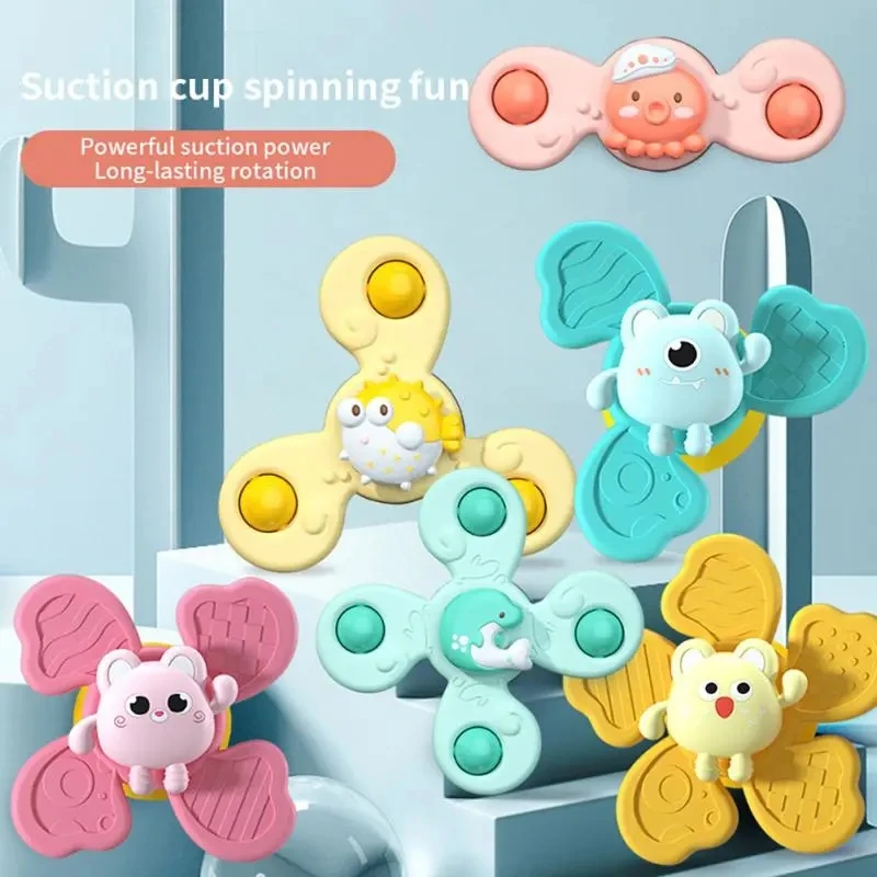 Spinner Toy Baby Rattles Toys Suction Cup Bath Fingertip Fun Spinning Cartoon Animal Rotating Sucker Game Educational Toys For K